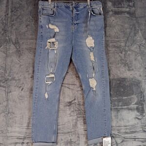ASOS Design Jeans Mens 38x34 Blue Distressed Ripped Slim Fit Denim Turkey NWT